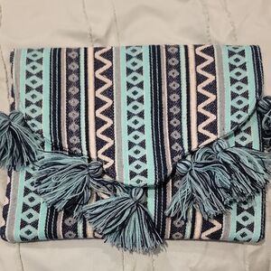 Mud Pie Navy Teal Geometric Clutch Purse